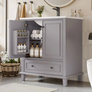 Mobile per bagno con lavabo - Xylo - 76x46x87cm - Grigio - Piedi in legno massello, resistente all'umidit??, ampio spazio di archiviazione