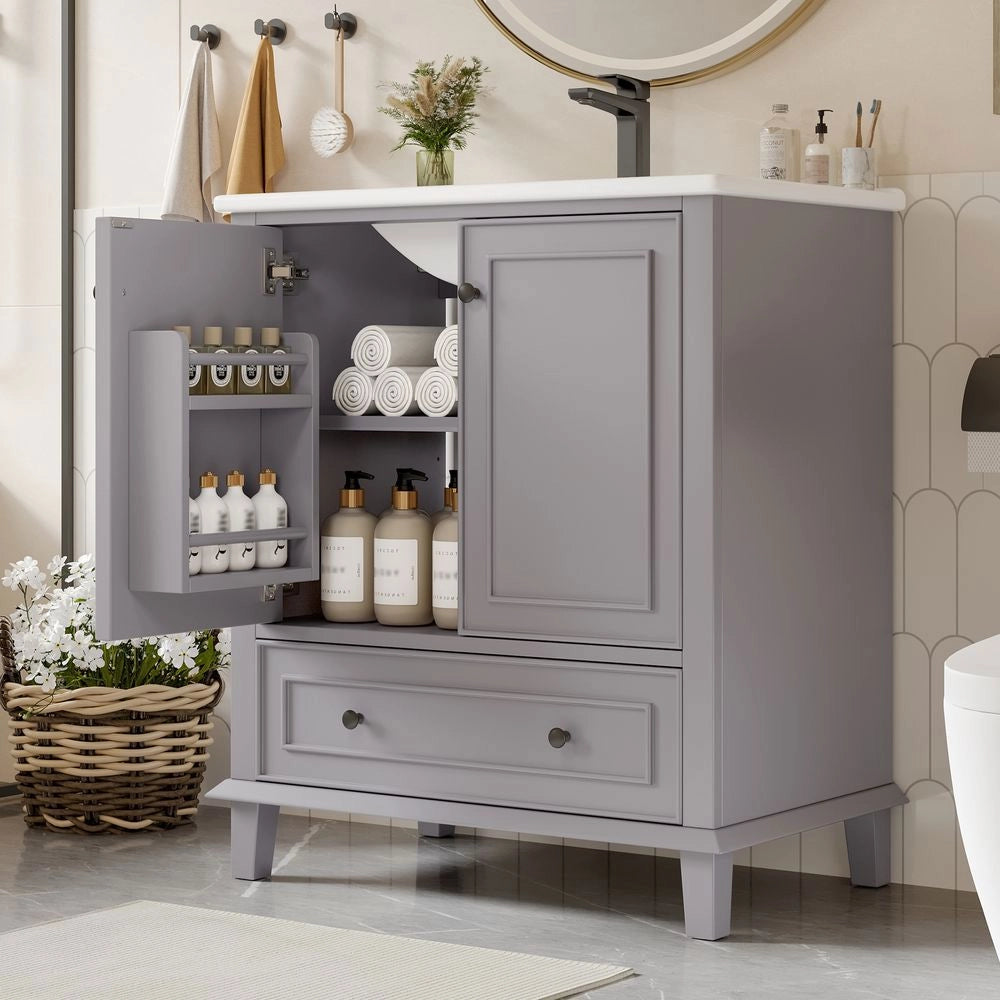 Mobile per bagno con lavabo - Xylo - 76x46x87cm - Grigio - Piedi in legno massello, resistente all'umidit??, ampio spazio di archiviazione