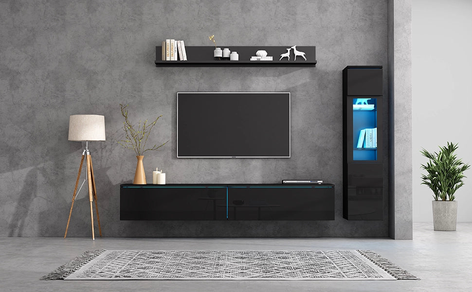 Cassettiera TV nera in truciolato lucido lunghezza 180 cm
