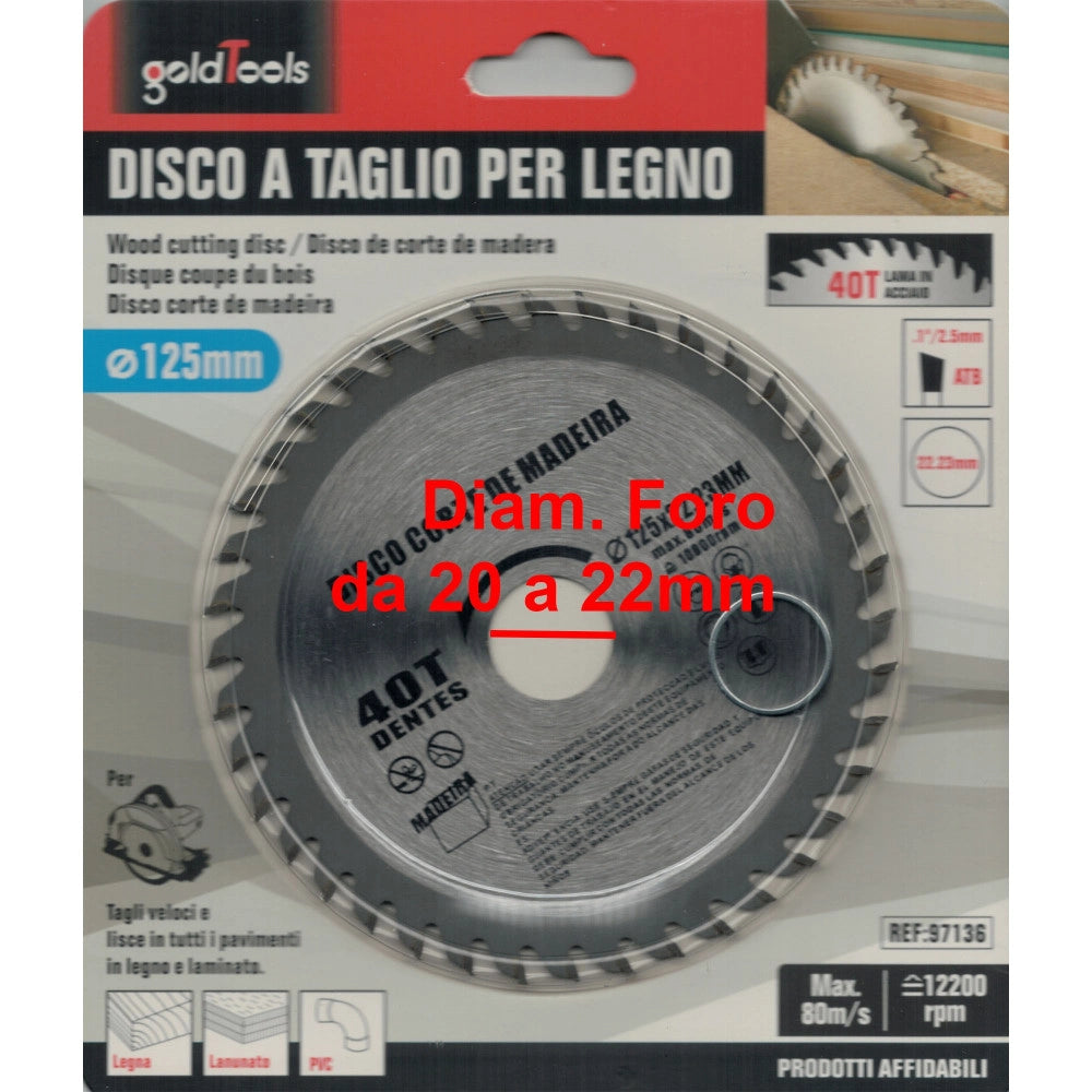 Trade Shop - Disco Lama Per Tagli Legno 125 Mm Per Smerigliatrice 40 Denti Sega Circolare -