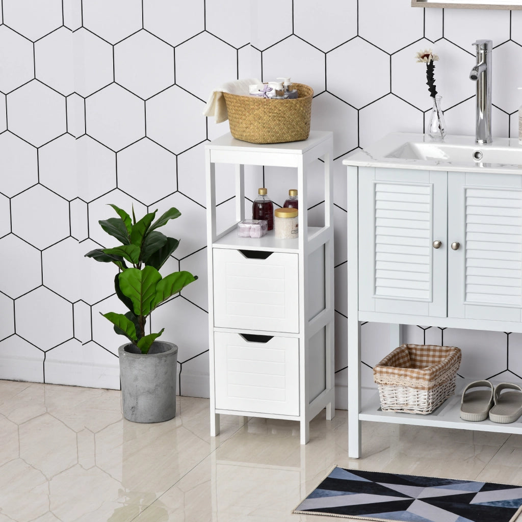 Armadietto Bagno con 2 Cassetti e Ripiano Aperto ¨C zephmum ¨C 30x30x89 cm Bianco