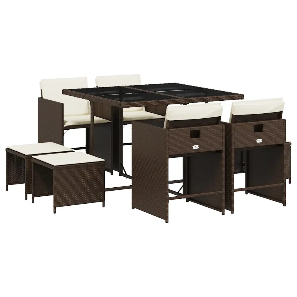Set da Pranzo da Giardino 9pz | Set Salotto da Giardino con Cuscini Marrone in Polyrattan