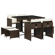 Set da Pranzo da Giardino 9pz | Set Salotto da Giardino con Cuscini Marrone in Polyrattan