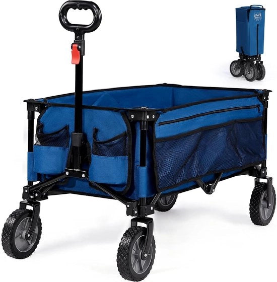 Carro Trasporto Esterno Pieghevole con Portaoggetti e Bicchiere per Tutti i Terreni con Lato Lato e Portaoggetti - Blu Pneumatico Normale Carro Trasporto Esterno