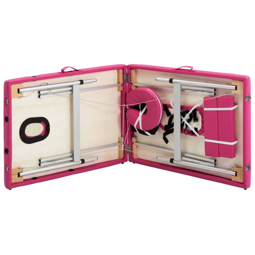 Lettino da massaggio pieghevole a 2 sezioni acciaio inox rosa 02_0001809
