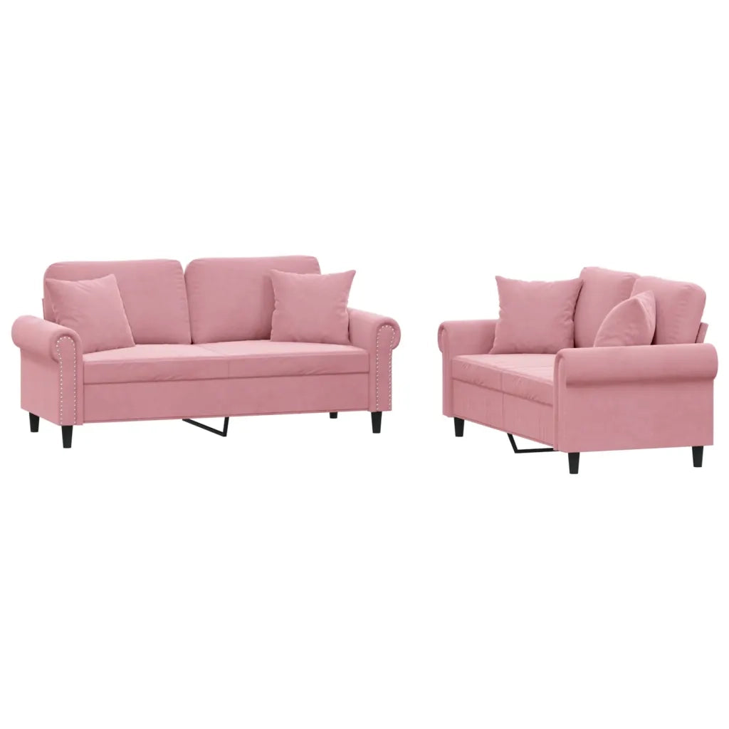 Set di Divani 2 pz con Cuscini Rosa in Velluto