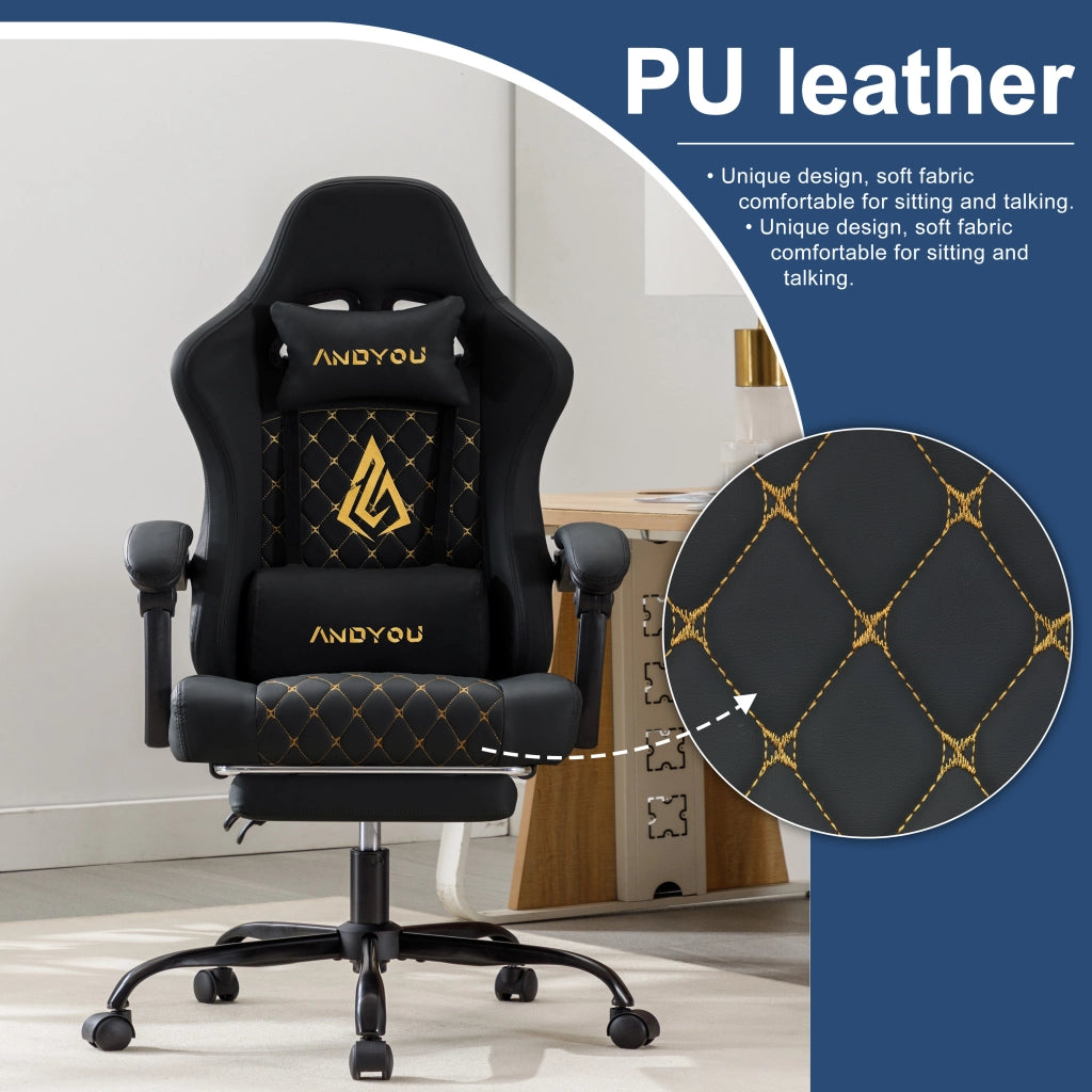 Poltrona Gaming Racing Ergonomic ¨C zephmum ¨C Pelle Nera 80x70x130