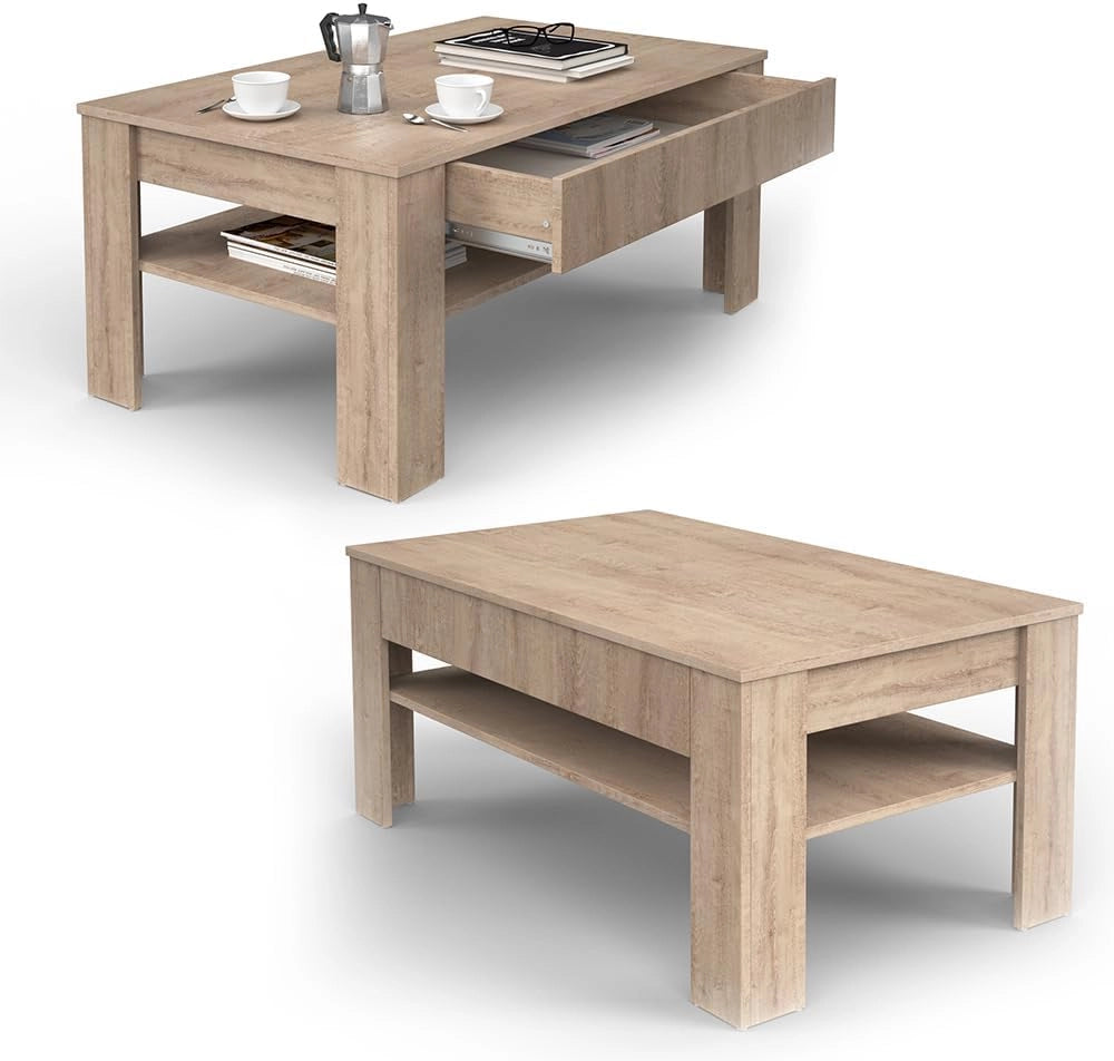 Tavolino Milan, Sonoma, 92.2 x 65 cm, con vano portaoggetti per riporre riviste e telecomandi