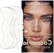 Set per tatuaggio facciale a glitter - 24 fogli impermeabili e resistenti all'umidità, glitter per freckle in oro e argento - Applicazione e rimozione facile