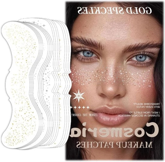 Set per tatuaggio facciale a glitter - 24 fogli impermeabili e resistenti all'umidità, glitter per freckle in oro e argento - Applicazione e rimozione facile