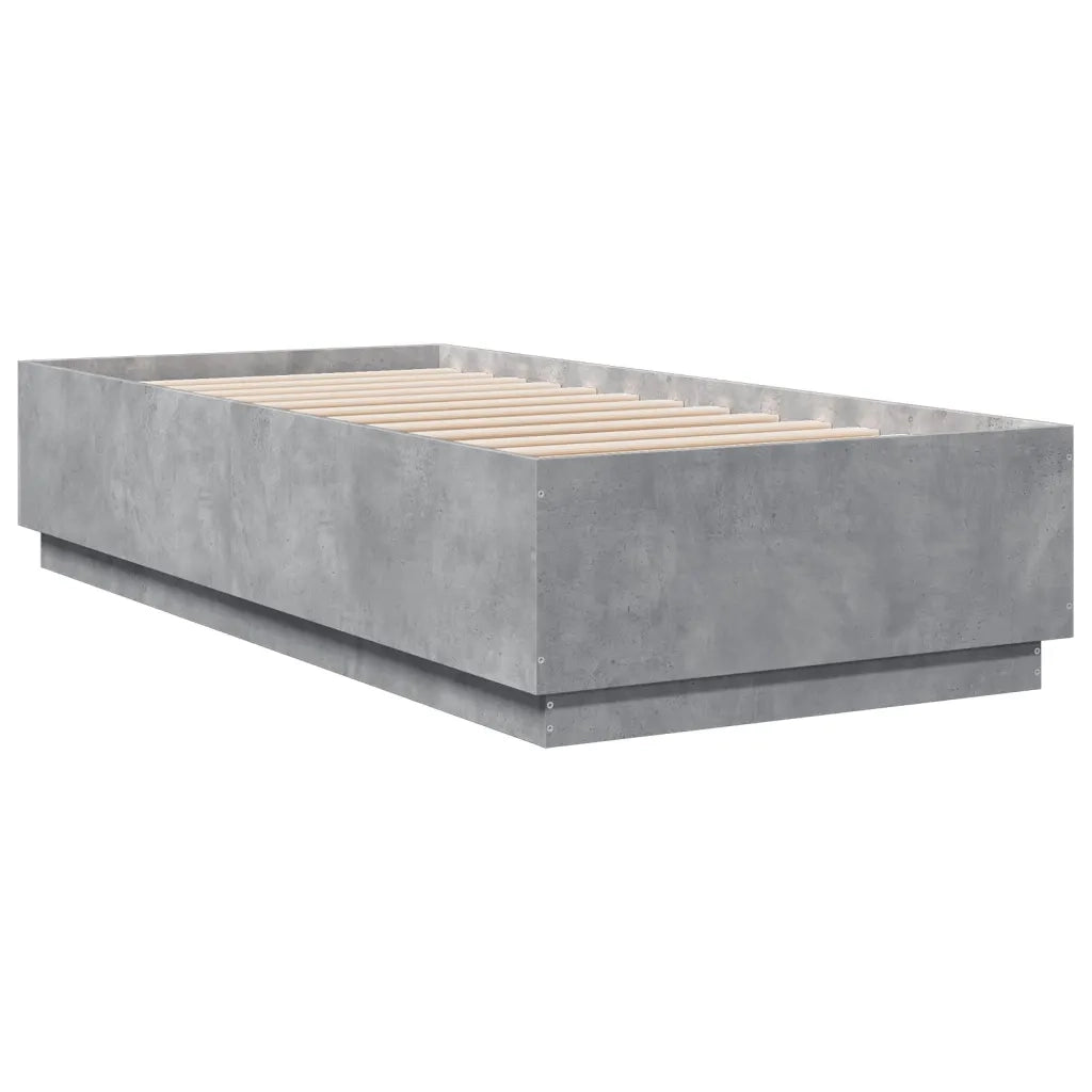 Letto singolo | Letto per adulti | Giroletto Luci LED Grigio Cemento 100x200 cm Legno Multistrato