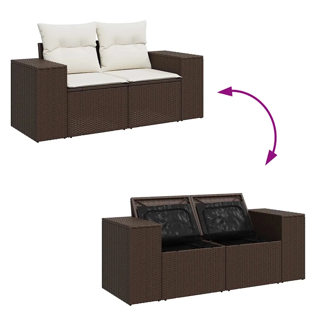 Set Divani da Giardino 7 pz con Cuscini Marrone in Polyrattan 3326744