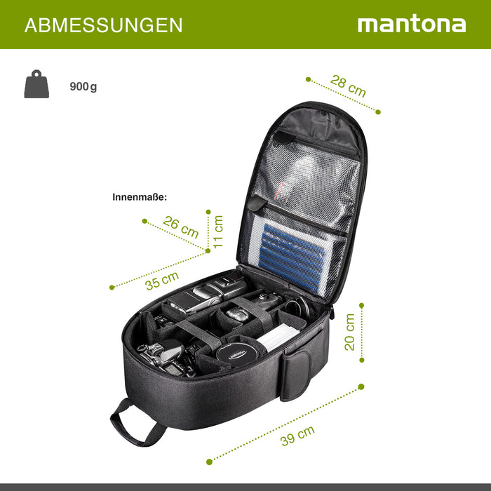 Mantona Azurit zaino fotografico per fotocamera SLR DSLR max 5 obiettivi e accessori, con attacco per treppiede, piedini, maniglia e tracolla di trasporto