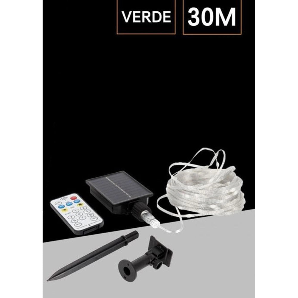 Trade Shop - Striscia Luminosa Led 30 Mt Con Pannello Solare Picchetto Catena Luce Decorazioni Kyp-30 -