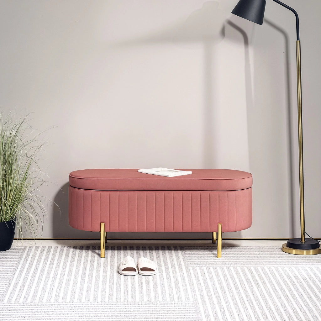 Pouf contenitore imbottito in velluto ¨C zephmum ¨C rosa 108x44x43,5cm