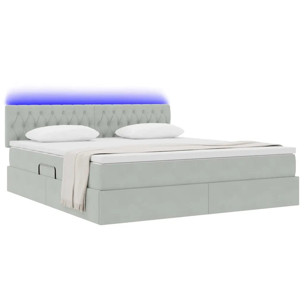 Letto con contenitore LED e materasso Grigio Chiaro