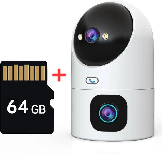 Telecamera esterna Wi-Fi con doppia lente - Baby Monitor con parola bidirezionale per animali domestici - Telecamera di sicurezza con micro-SD 64GB - compatibile con app - sistema di sicurezza esterno con due vie di comunicazione.