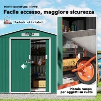 Casetta da Giardino Porta Utensili in Lamiera con Porte Scorrevoli, 213x130x185cm, Verde