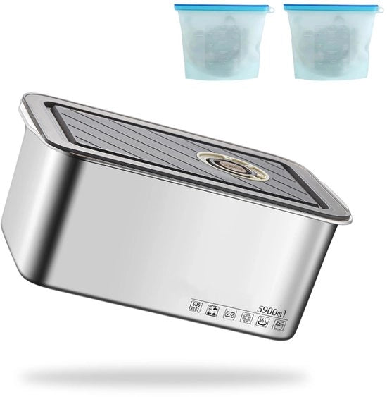 Set di contenitori alimentari in acciaio inossidabile 316, contenitore alimentare 5900 ml con coperchio, inclusi 2 sacchetti congelabili riutilizzabili, per il conservazione o riscaldamento degli alimenti