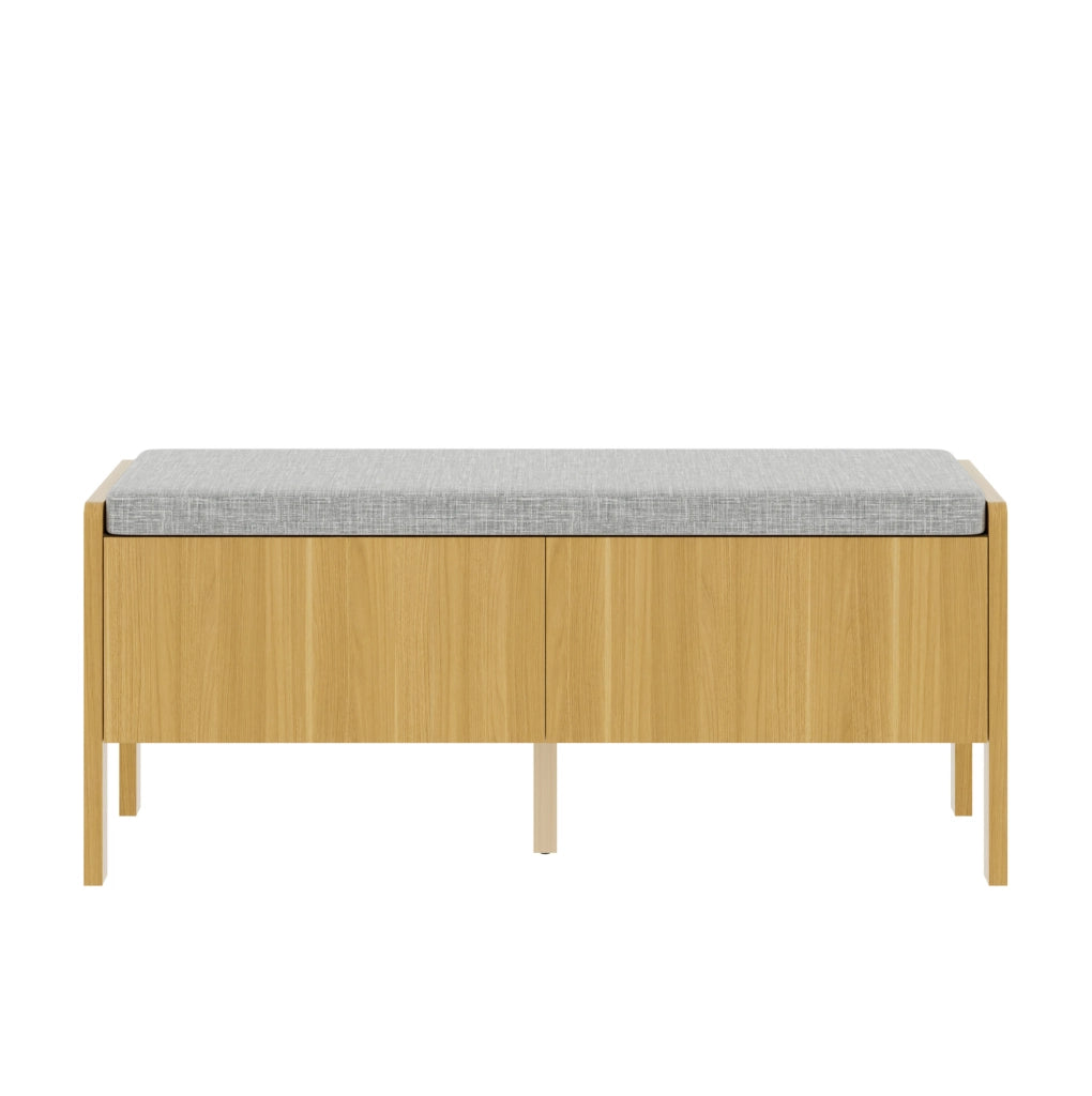 Panca contenitore in bambù e MDF con lati in rattan, grigio