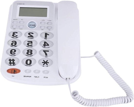 Schermo LCD per telefono con 2 ingressi - Visualizzazione del numero - Funzione handsfree - Alta qualità audio - Grandi pulsanti per uso domestico - hotel - ufficio (bianco).