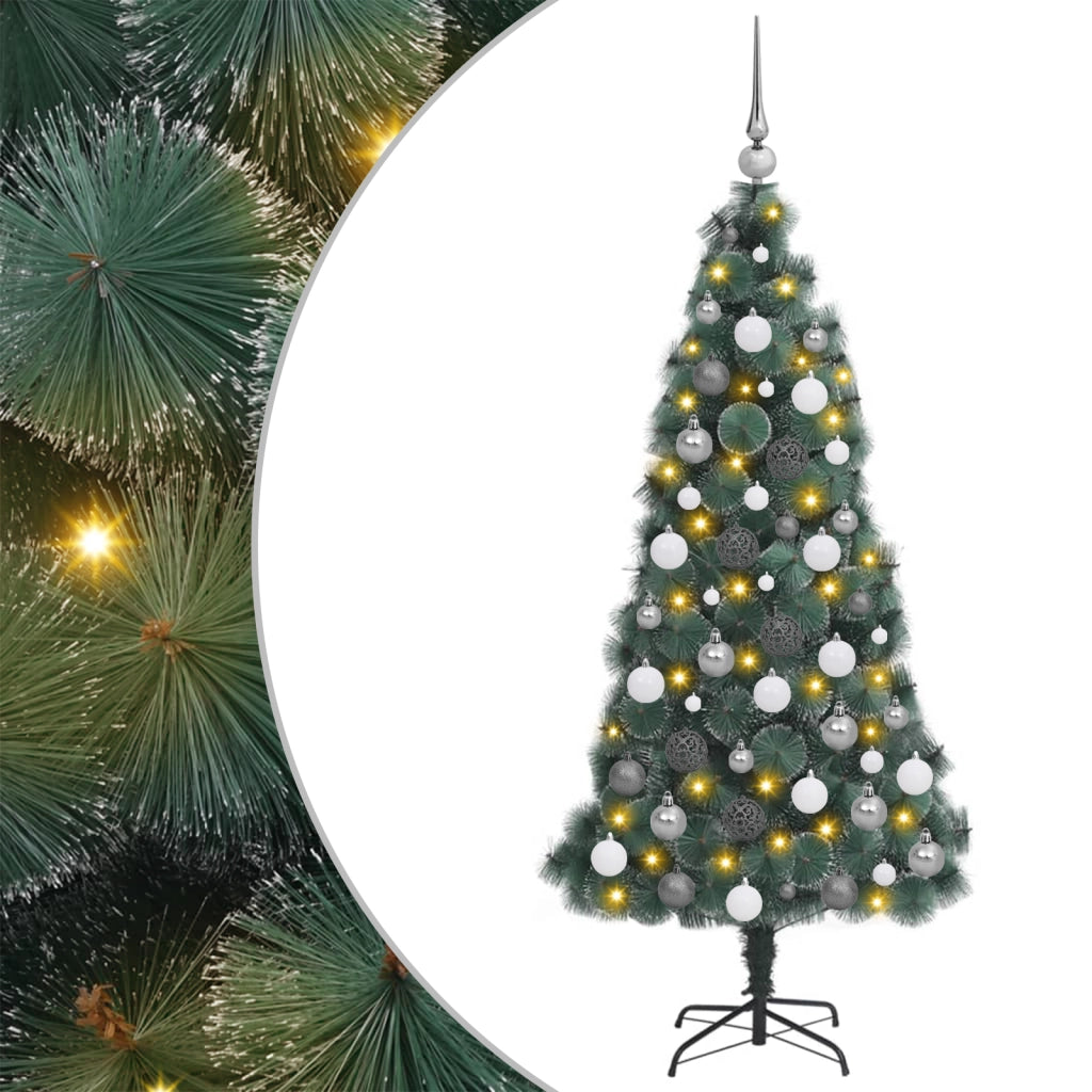 Set di Albero di Natale Artificiale LED & Palline Verde 180 cm PET