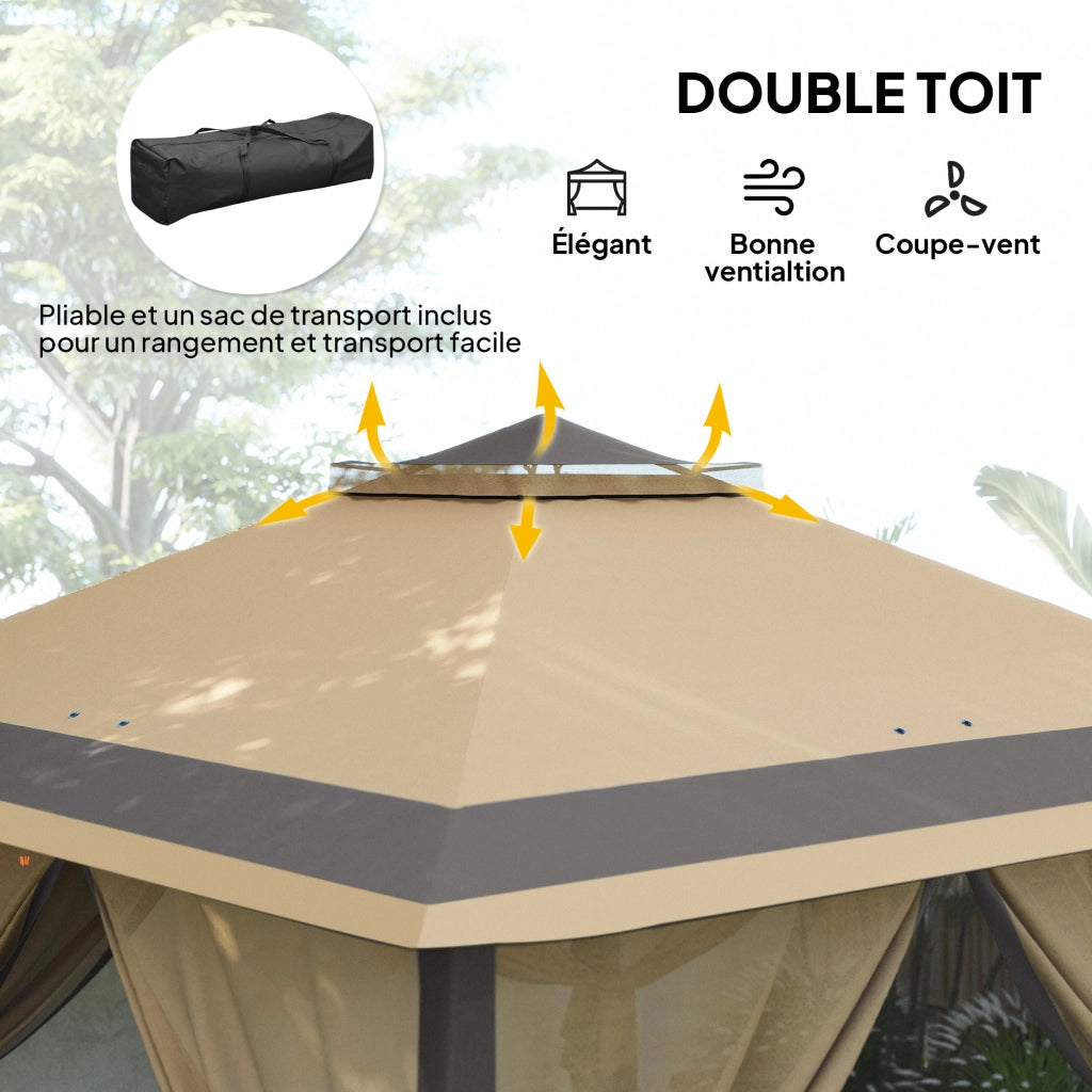 Gazebo da giardino 3x3m ¨C zephmum ¨C Pop-up con doppio tetto e zanzariere