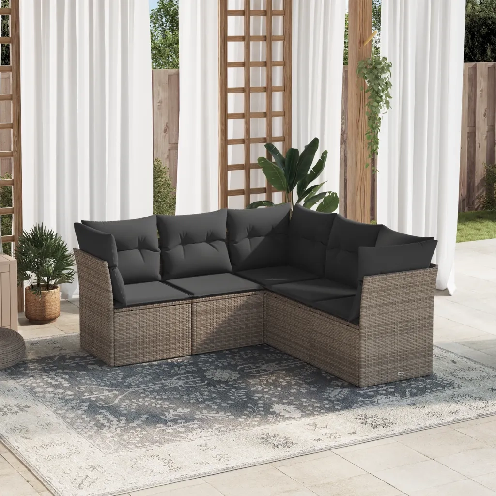 Set Divano da Giardino 5 pz con Cuscini-Sofa da Giardino-Divanetto da esterno Grigio in Polyrattan 148913