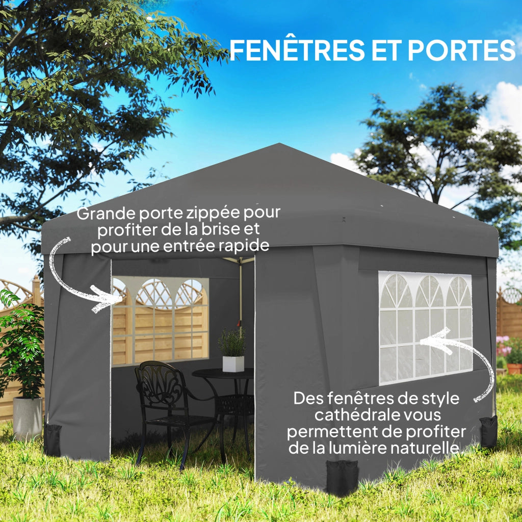 Tenda da giardino pieghevole 3x3x2,75m ¨C zephmum ¨C grigio scuro con finestre e pareti laterali