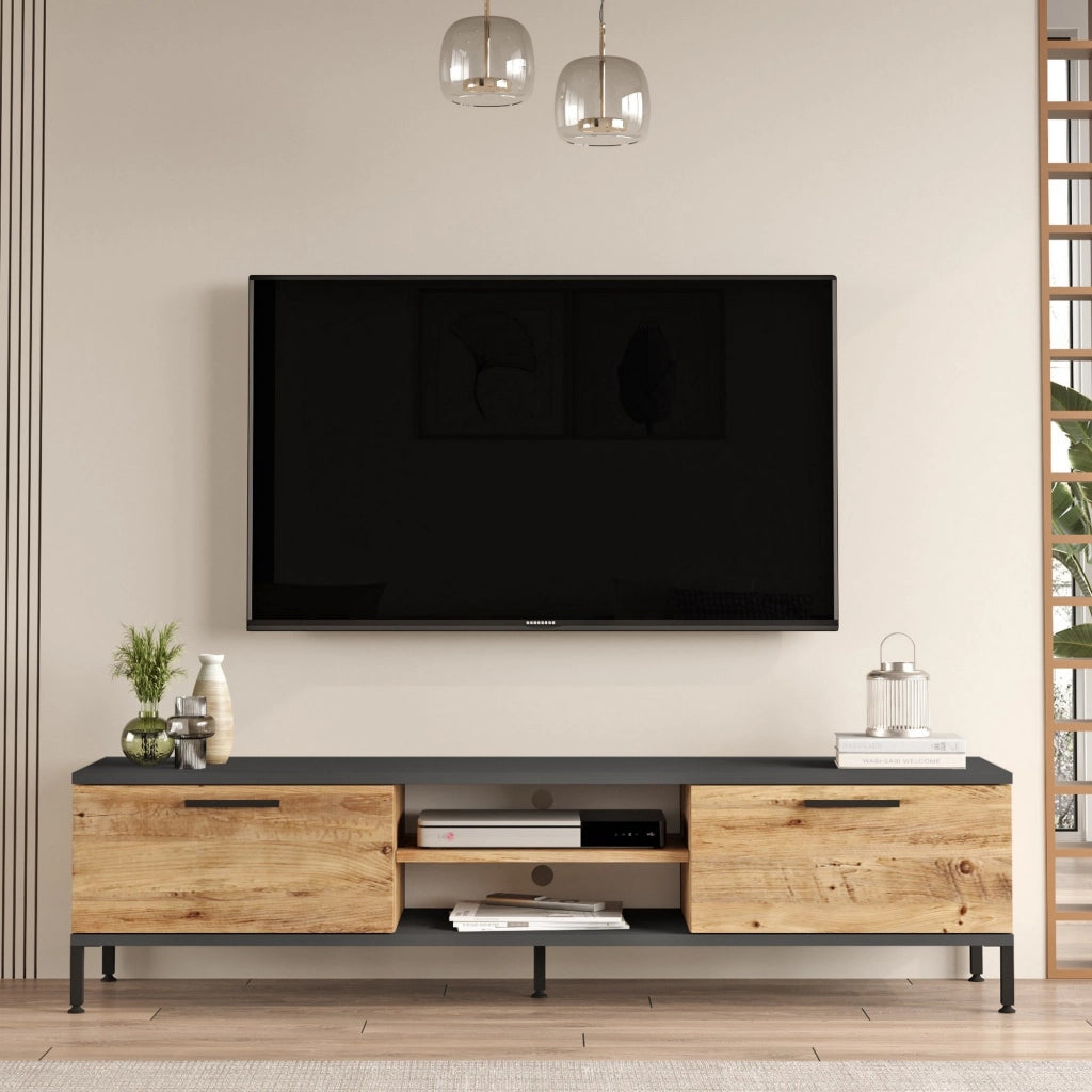 Crissolo, Mobile Porta tv un Ripiano, 160x35x39h cm Marrone Rovere
