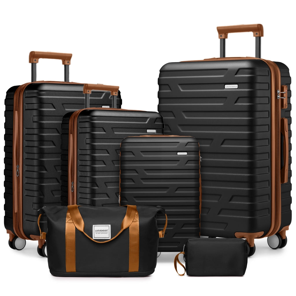 Set valigie rigide espandibili 6 pezzi con chiusura a combinazione, nero/marrone
