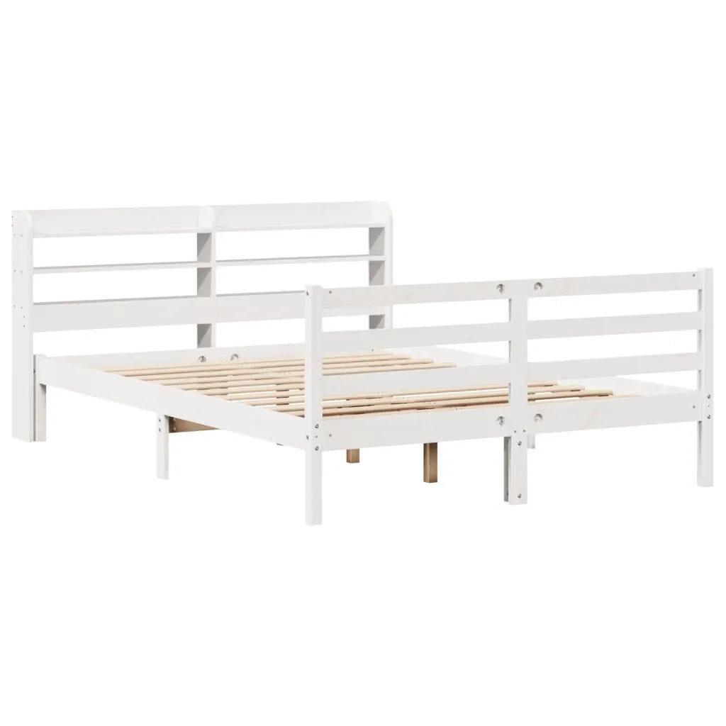 Giroletto con Testiera Bianco 135x190 cm Legno Massello di Pino