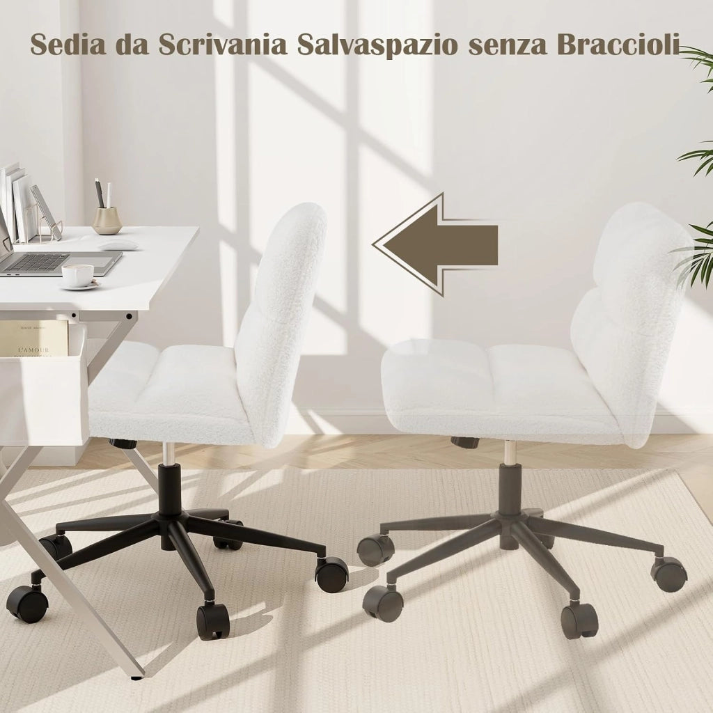 Sedia da Ufficio con Ruote, con Seduta Riempita, Altezza Regolabile, Funzione a Dondolo 100°-120°, Sedia Ergonomica Portata 150 kg, per Soggiorno Ufficio Scrivania (Beige)