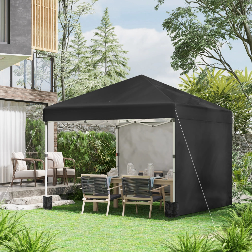 Gazebo pieghevole con 2 pareti laterali ¨C zephmum ¨C 3x3 m, nero, acciaio inox