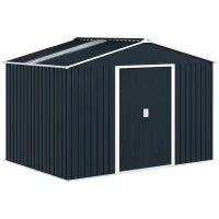 Casetta Porta Attrezzi in Acciaio con Tetto Inclinato e 2 Porte Scorrevoli, 277x195x192 cm, Grigio Scuro