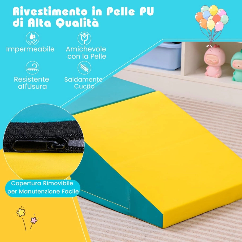 Set di 2 Blocchi per Gattonare e Arrampicare per Neonati e Bambini, Set di Blocchi di Schiuma Morbida per Gioco Attivo Interno, Set di Gioco Morbido per Sviluppo dei Bambini (Verde e giallo)