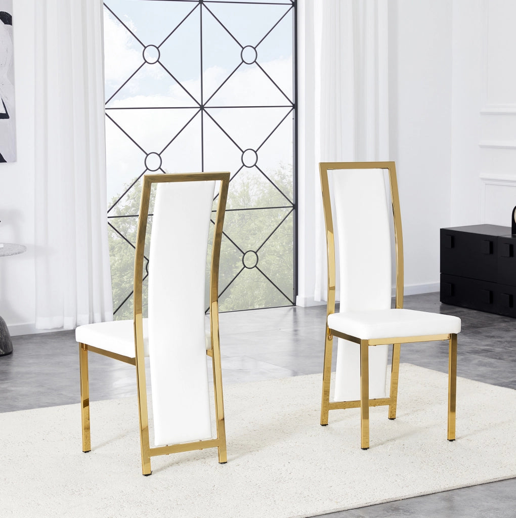Set di 2 sedie da pranzo moderne bianco e oro con schienale alto; in PU e metallo; 109 cm
