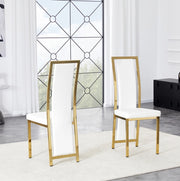 Set di 2 sedie da pranzo moderne bianco e oro con schienale alto; in PU e metallo; 109 cm