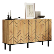 Credenza con 3 ante e vani; per soggiorno; in truciolare e metallo; 120x35x70 cm naturale