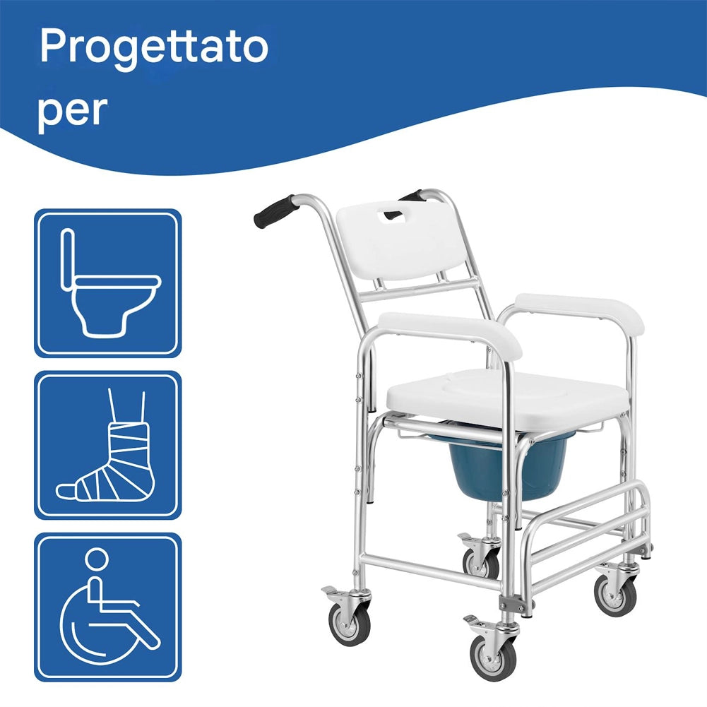 Sedia a Rotelle Impermeabile per Anziani Disabili con WC Coperchio Seduta Comoda