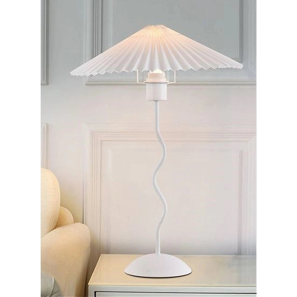 Trade Shop - Lume In Metallo Bianco Moderno Abat Jour E27 Lampada Tavolo Con Interruttore D25 -