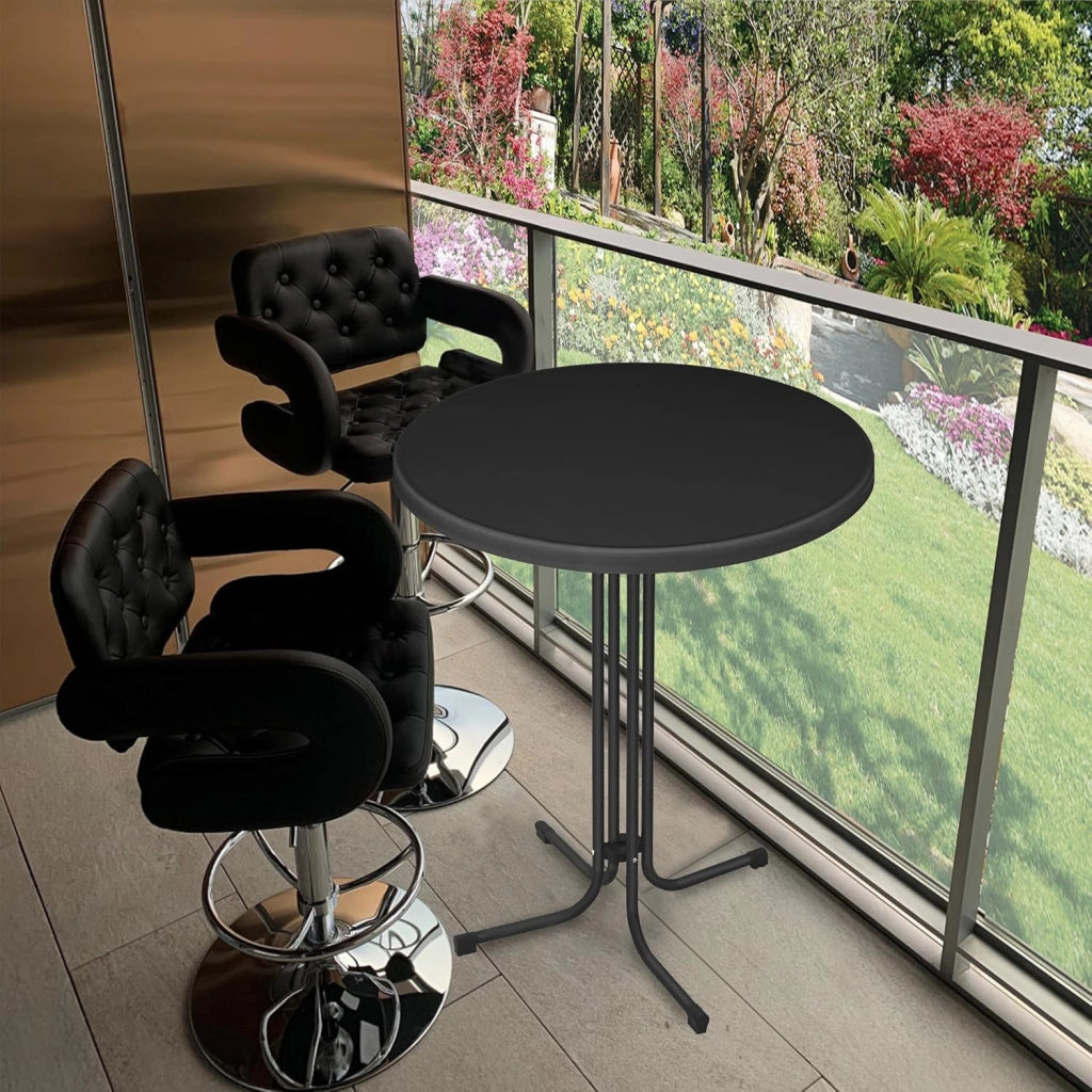 Tavolo da bistrot da giardino, pieghevole, rotondo, con piedini regolabili e gambe spesse, per esterni, fino a 80 kg, colore nero