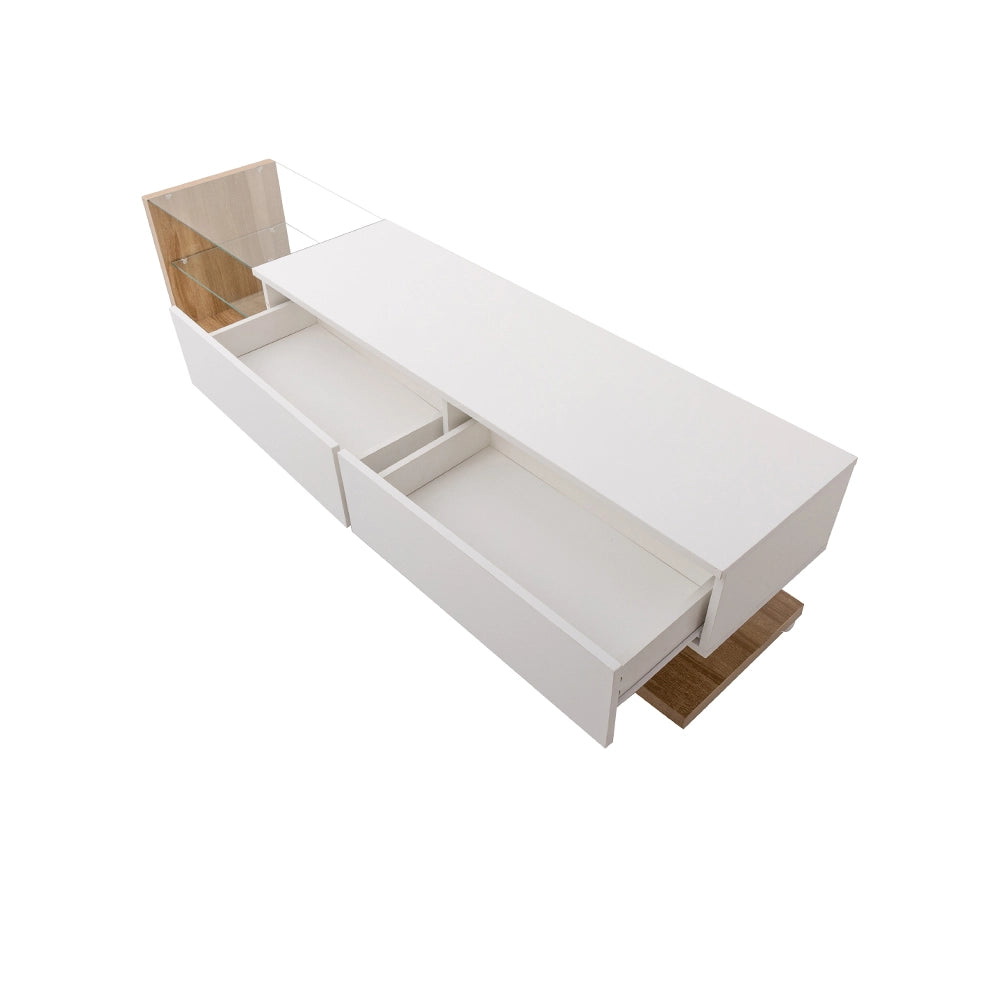 Mobile TV 170x36x38 cm; 2 cassetti e LED controllabile via app; truciolare bianco