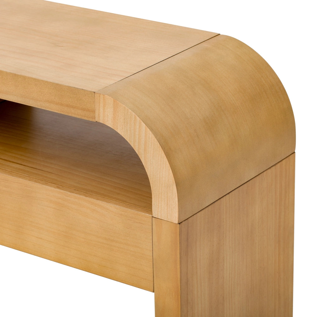 Tavolo consolle con 2 cassetti e ripiani aperti; MDF naturale; 120 x 35;5 x 76;5 cm