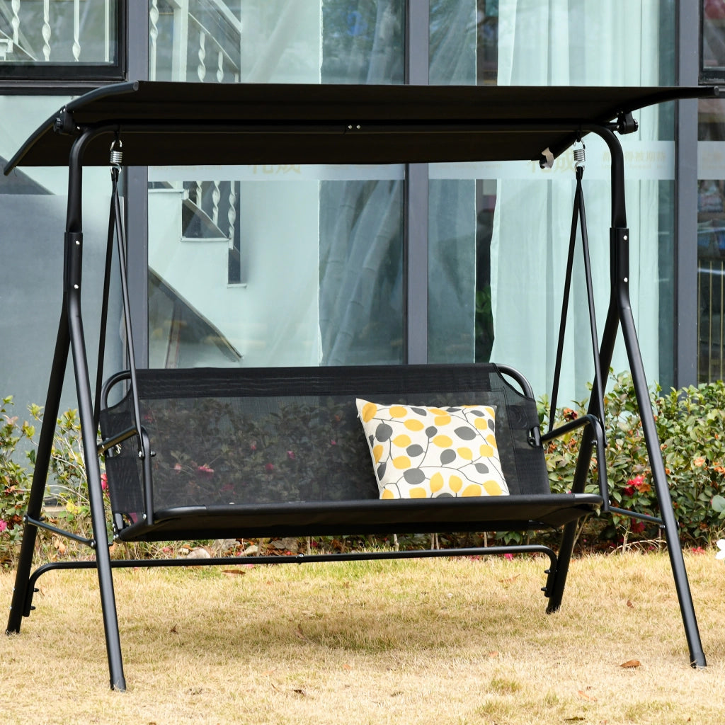 EasyComfort Dondolo da Giardino Terrazza 2 Posti con Tettuccio Regolabile in Metallo e Texteline 172x110x155cm Nero