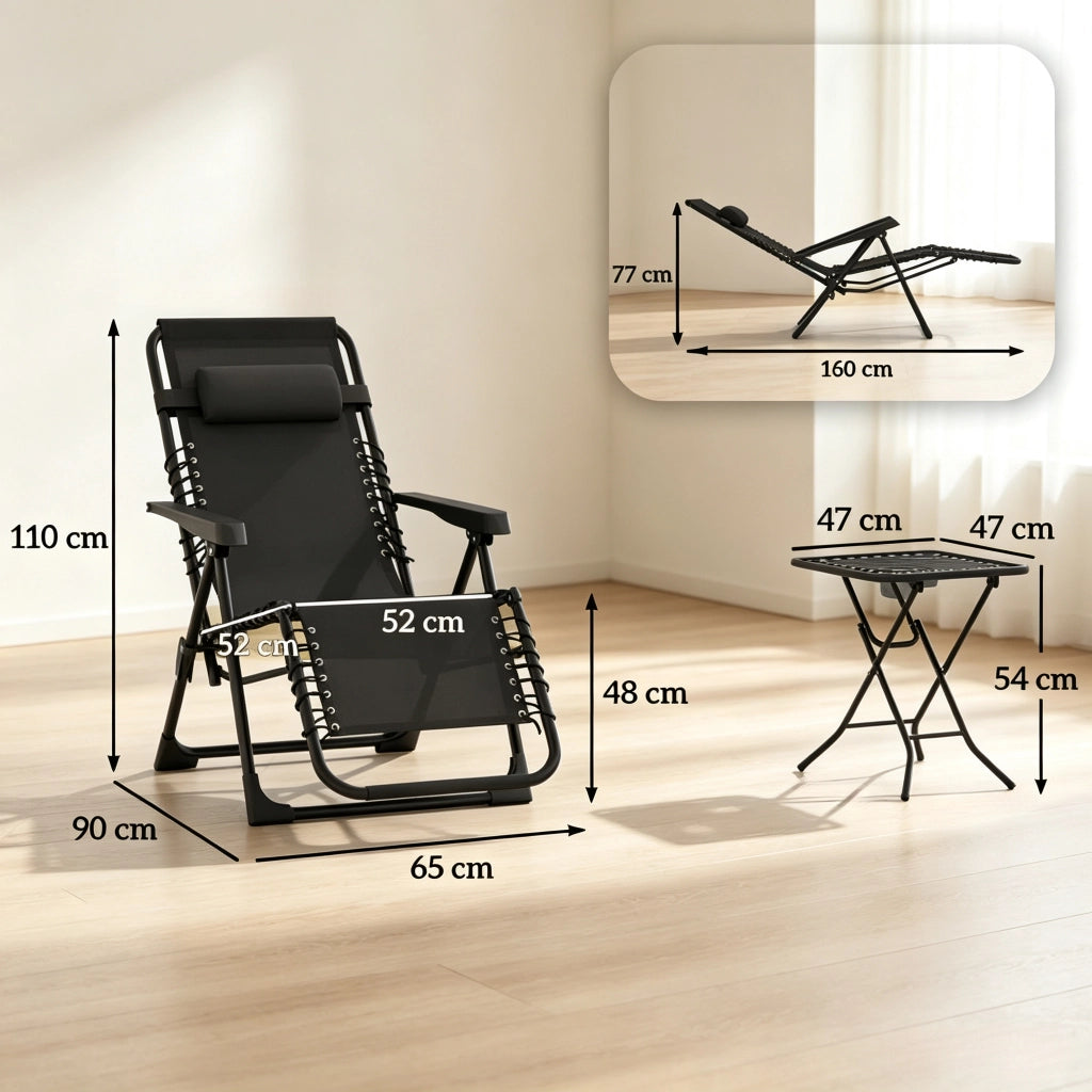 SDRAIO PIEGHEVOLE Set da 2 pezzi con tavolino 47x47x54 cm Nero