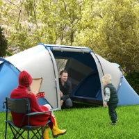 Tenda da Campeggio 4 Posti con 2 Zone Notte e Borsa da Trasporto, 430×240×170 cm, Bianco e Azzurro