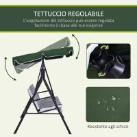 Dondolo da Giardino a 3 Posti con Tettuccio Inclinabile e Cuscini, 172x110x153 cm, Verde