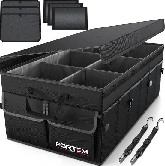Organizzatore di Cassetta Portabagagli Auto Ripiegabile con Molti Scomparti e Compreso Cinturoni Utile