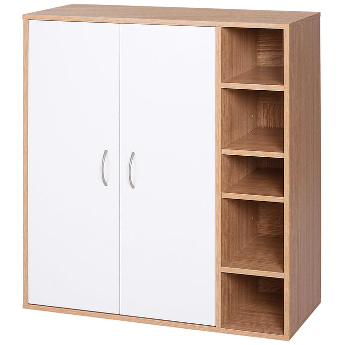 Credenza con 2 Ante e 5 Ripiani in Legno e Bianco 80x32x90.5 cm